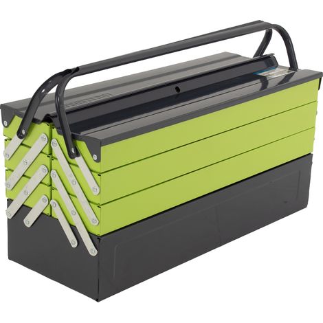 Werkzeugkiste XXL 7 Fächer 53x20x27,5 cm aus Stahl lackiert klappbarer Griff  leer