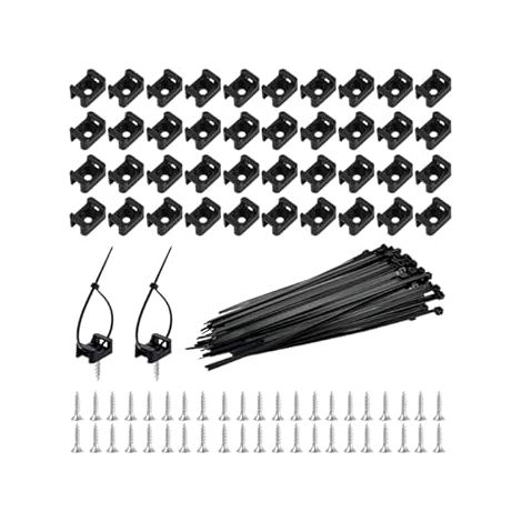 Lote de 200 soportes de cable atornillables, base con tornillos, bridas de nylon, kit de gestión de cables negro, para hogar y oficina. (1/4)