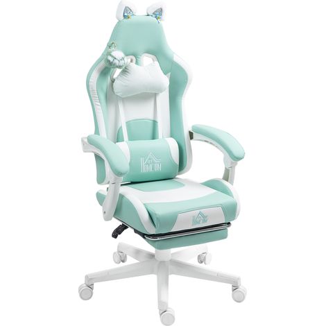 Fauteuil gaming oreilles chat dossier inclinable repose-pieds extensible 120 kg bleu marine