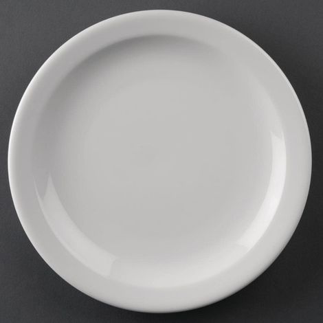 Assiette Athena à bord étroit 205 mm Lot de 12 Porcelaine Blanche Service d'assiettes Vaisselle de Restaurant Vaisselle Passe au Micro Ondes CF362 (1/5)