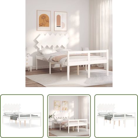 Massivholz-Bett - Seniorenbett mit Kopfteil 120x200 cm Weiß Massivholz (1/5)