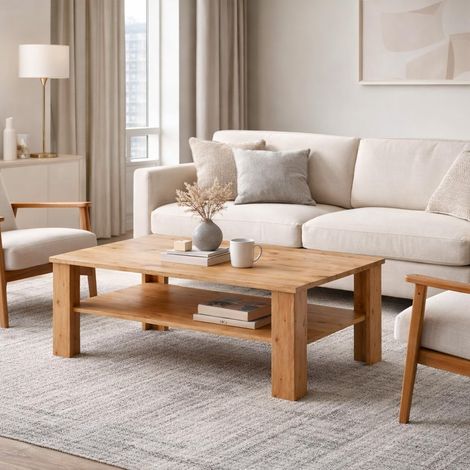 Tavolino Da Caffè Con Ripiano Inferiore E Vano A Giorno Tavolo Basso Stile Nordico Design Minimal Per Soggiorno Salotto Zona Living Struttura Resistente 47 x 110 x 65 Cm Colore Grigio Cemento - Colore