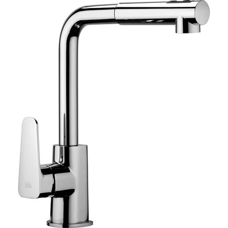Rubinetto cucina e lavanderia Paffoni Sly con doccetta estraibile in ottone cromo (1/3)