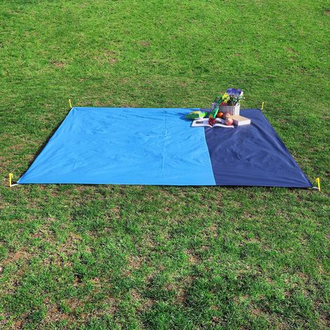 Tapis de plage 200x210 cm bleu et gris - Imperméable anti-sable - Grande couverture pour pique-nique camping plage (1/5)