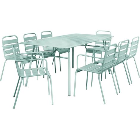 Set da pranzo da giardino in metallo - un tavolo L.200 cm e 8 sedie impilabili - Verde acqua - MIRMANDE di MYLIA