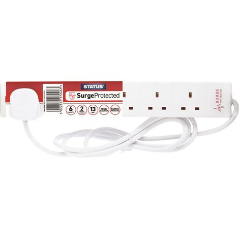 STATUS S6W2MSPS12 Surge Protected Extension Lead 240V 6-Gang 13A White 2m SIN6SM2WSP