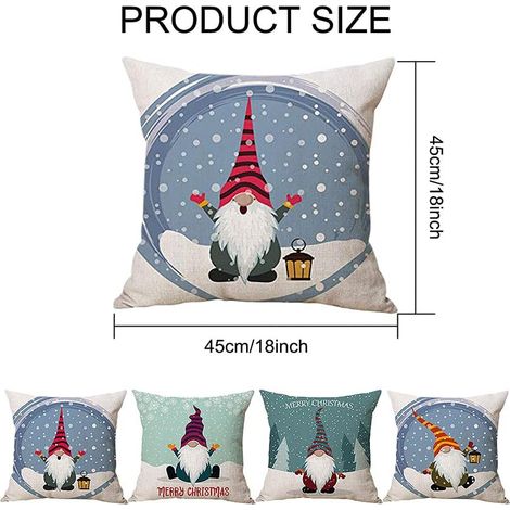 Lot de 4 - Housses Coussin De GNOME Noël 45 x 45 cm Deco Noël Taie Oreiller Christmas Décoration Pour Intérieur - Canapé, Chambre - Cadeau De Vacances (1/5)