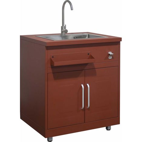 Meuble évier 2 portes pour cuisine extérieure brique
