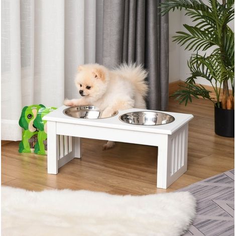 Station d’alimentation pour chien surélevée, 2 gamelles, 44 x 24 x 15 cm, blanche DESVIAE (1/5)