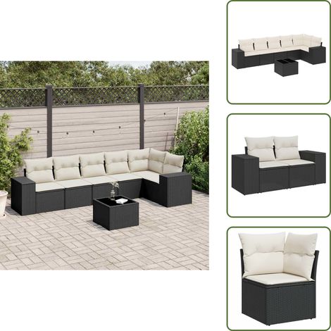 7-tlg. Garten-Sofagarnitur mit Kissen Schwarz Poly Rattan - Gartenmöbel Set - Esstisch - Lounge Möbel - Rattan Gartenmöbel - Outdoor Möbel (1/5)