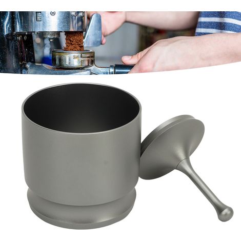 Kaffeepulverbehälter mit Deckel, 58 mm Aluminiumlegierung, Spritzschutz, Pulverbecher, Griff für den Pulverbecher zur Montage an der Mühle, Pulverbecher, grau, 58 mm. (1/5)