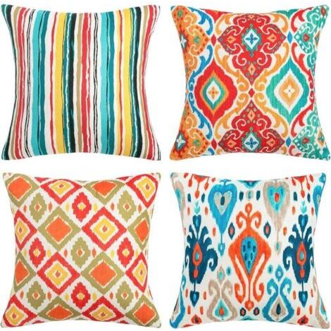 Housses de Coussin Lin Coucher Taie d'oreiller Boho Décorative Coloré Moderne pour Chambre, Salon, Bureau, Voiture, Canapé - 45 x 45 cm - Lot de 4 (1/4)