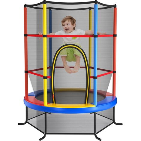 GOPLUS Trampoline Enfant Ø165cm, Cadre en Acier, Trampoline Extérieur et Intérieur avec Filet de Sécurité, Charge Max.136 KG, Coloré (1/5)