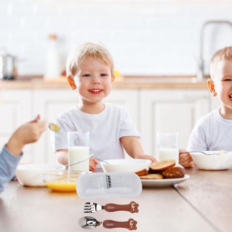 Kinderbesteckset aus Edelstahl 304 mit Gabel und Löffel im Tiermotiv (zweiteilig) – Bär (1/5)