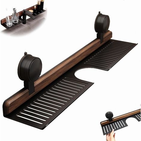 Walnuss Saugnapf Badezimmer Regal, Waschbeckenregal über Wasserhahn, Waschbecken-Wasserhahn-Organizer, Waschbecken Regal Ohne Bohren Für Schlafzimmer RV Schlafsaal Küche (Schwarz,40cm) (1/5)