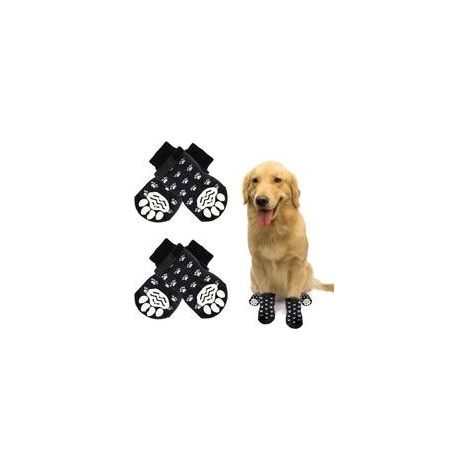 Chaussettes antidérapantes pour chiens et chats – 2 paires réglables – Protection contre le froid et les glissades – Taille L, noir (1/5)