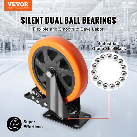 Roulettes Pivotantes Lot de 4 Roulettes pour Meubles Industrielles 152,4 mm Roues Silencieuses en PVC avec Frein à Verrouillage A/B Capacité de Charge 318 kg par Roulette pour Chariots Établis (1/5)