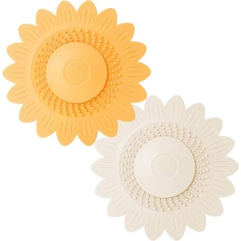 Lot de 2 bouchons d'évier en silicone en forme de fleur, avec filtre double couche, bouchons flexibles anti-cheveux pour baignoire et lavabo (1/5)