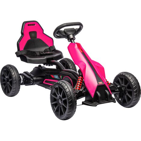 12V Electric Go-Kart for Kids, Ride-On Racing Go-Kart, with Forward and Reversing Functions, for Ages 3-8 Years - Pink