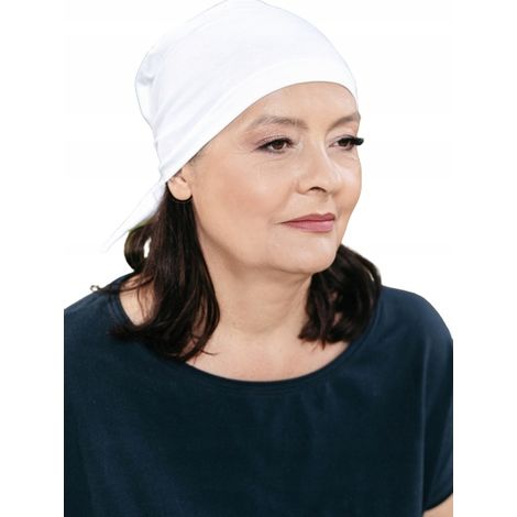 Pañuelo blanco para la cabeza de mujer Aga, turbante de algodón, también después de la quimioterapia. (1/5)