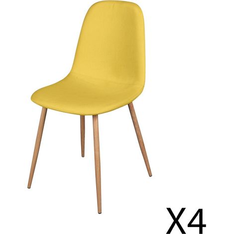 Set von 4 Stühlen aus Senfgelbem Stoff mit Holzeffekt-Metallbeinen – 45x87x54 cm – Kollektion NORDICA