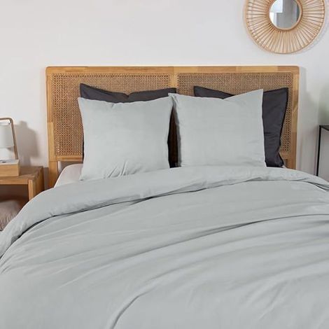 Parure de lit - Housse de Couette - 220x240 cm - 2 Taies d'oreiller - Percale de coton - Gris uni