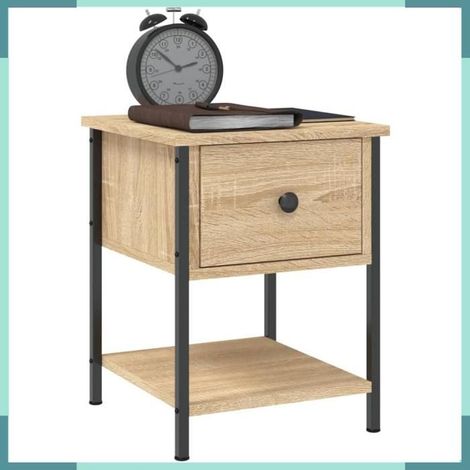 Table de chevet - chêne sonoma - bois d'ingénierie & fer - 34 x 35,5 x 45 cm - À monter (1/5)