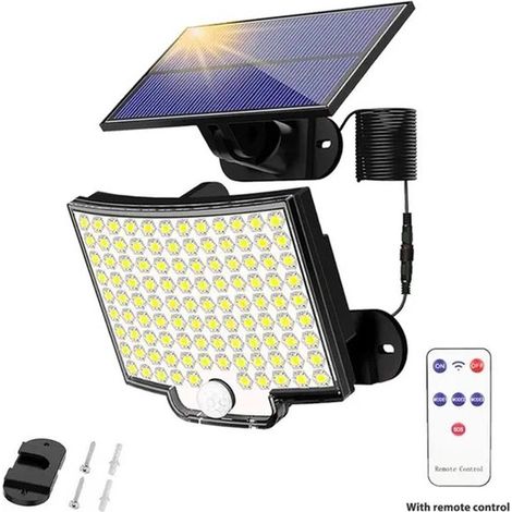 Luces de pared para jardín: luz solar exterior de 106 LED con detector de movimiento,foco solar LED IP65 (1 unidad,iluminación fría de 106 LED) (1/2)