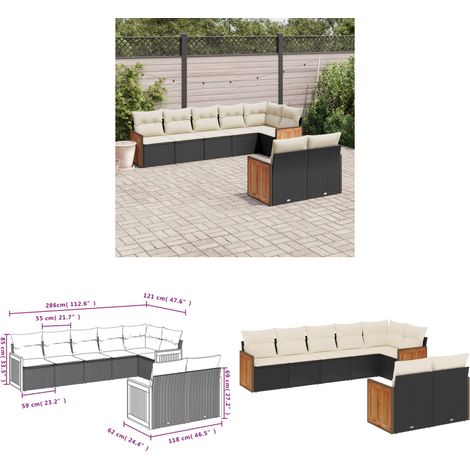 8-tlg. Garten-Sofagarnitur mit Kissen Schwarz Poly Rattan - Gartensorte - Gartenmöbelset - PE-Rattan Möbel - Outdoor Lounge Set - Balkonmöbel - Home & Living (1/3)