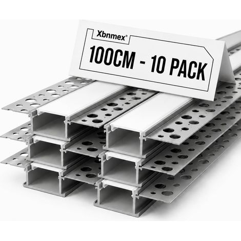 Lot de 10 profilés LED en aluminium argenté avec barre de recouvrement blanche - 64,2 mm x 13,8 mm - Pour bandes LED jusqu'à 21,2 mm - Pour salon, couloir et escalier (1/5)
