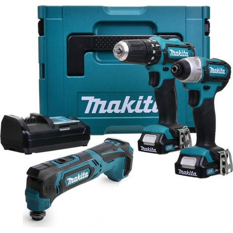 Makita 12v CXT 3pc Kit Combi Hammer Drill + Impact Driver + Multi Tool 2 Battery (1/4)
