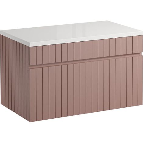 Mobile sotto lavabo sospeso scanalato con piano di appoggio 80 cm Rosa - SATARA
