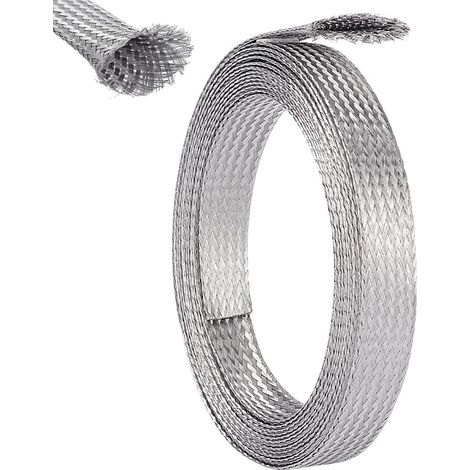 Gaine tressée en acier inoxydable de 1,5 cm de large, 4 m, gaine de blindage, sangles de protection en maille métallique, flexible et extensible pour protéger le câble (1/4)