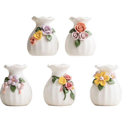 Blumenvase – Set aus 5 handgeformten Keramiktöpfen, schlichte Hydrokulturvase, farbenfroher Dekohalter für kleine frische Blumen
