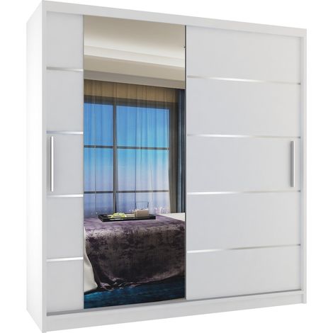 BELINI Verona MBP Schiebetürenschrank 158 cm - Kleiderschrank mit Spiegel & 2 Schubladen, Schlafzimmer - Weiß Matt (1/3)