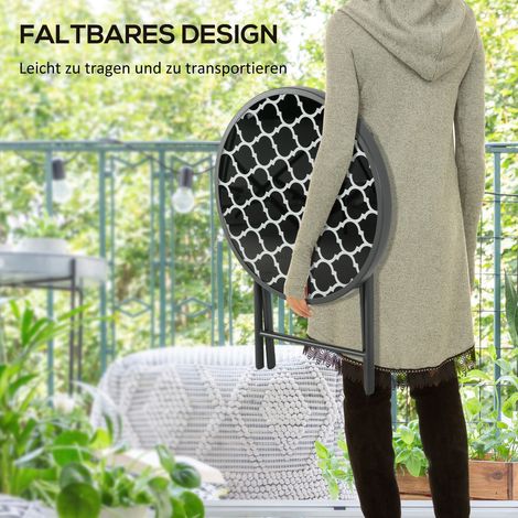 Table de jardin pliante ronde, imperméable, Ø45 x 50 cm, noir mat (1/4)