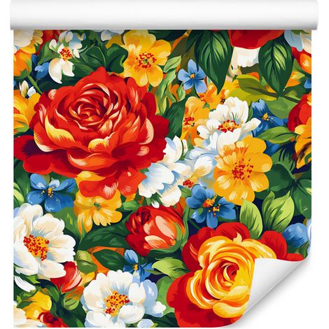 Papier peint à motifs floraux esthétiques rouges, dorés et vert bouteille 50x1000 cm (1/5)