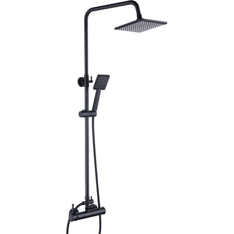 Brausegarnitur - Regenbrause 20cm - mit Duschmischbatterie - Schwarz - Linkshänder