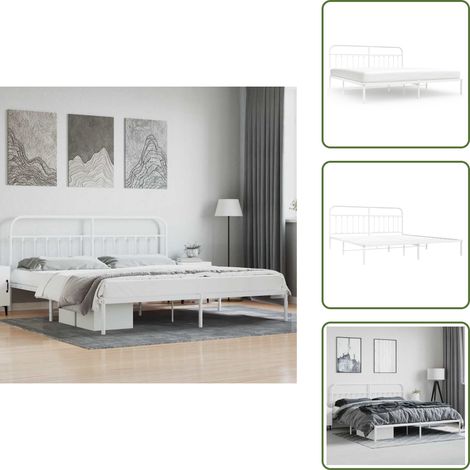 Cadre de lit métal sans matelas et tête de lit blanc 200x200 cm - Cadre De Lit - Lit Double - Lit Metal - Lit Blanc - Meuble Chambre (1/5)