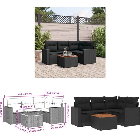 Salon de jardin 5 pcs avec coussins noir résine tressée - Ensemble Salon De Jardin - Meuble De Jardin - Mobilier Extérieur - Salon De Jardin Pliable - Set Salon De Jardin - Home & Living (1/3)