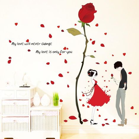 Stickers muraux roses romantiques, décoration intérieure, affiche murale (1/4)
