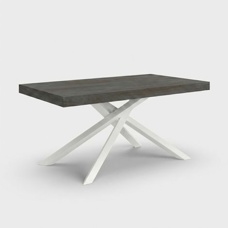 Table extensible moderne pieds blancs 10 places 140/220x90 Singapore - Noir