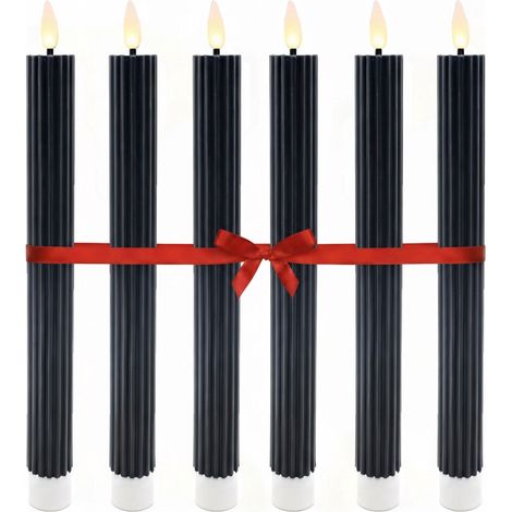 LED-Stabkerzen ohne Flamme, Echtwachs, 6er-Set