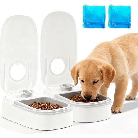 Distributeur Croquettes Chat Automatique, 350 ml2 Distributeur Automatique pour 2 Repas, Mangeoire Automatiques avec Minuterie Et Sac De Glace, Distributeur De Croquettes pour Chats Et Petits Chiens (1/5)