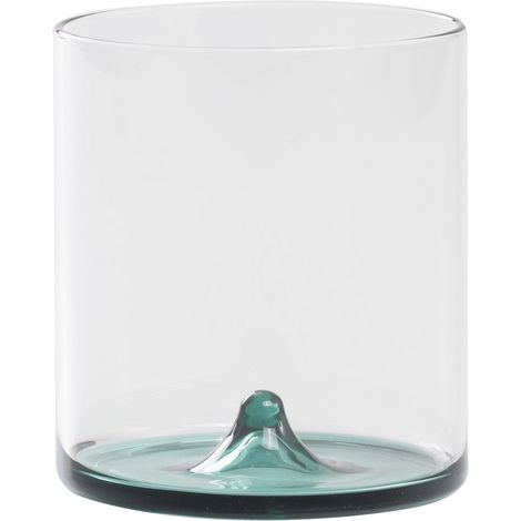 Set di 4 Tumbler Discobolo in Vetro Borosilicato Soffiato a Mano, Capacità 34,5 cl, Design Trasparente con Fondello Verde Lago per Tavole Raffinate