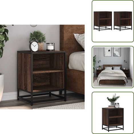 vidaXL Tables de chevet 2 pcs chêne marron bois d'ingénierie et métal (1/5)