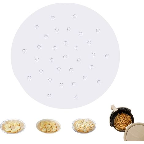 Lot de 100 feuilles de papier sulfurisé perforé de 25 cm pour friteuse à air comprimé, panier vapeur en bambou, papier de cuisson, micro-ondes, four anti-adhésif, blanc (1/5)
