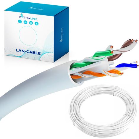 EXTRALINK Cable de réseau Cat 6 pour l'intérieur Cable UTP (U/UTP) Cable Ethernet Cat 6 50M, Cable réseau Paire torsadée, Cable Rj45 Cat 6 Cuivre, gaine extérieure PVC, fréquence jusqu'à 250MHz