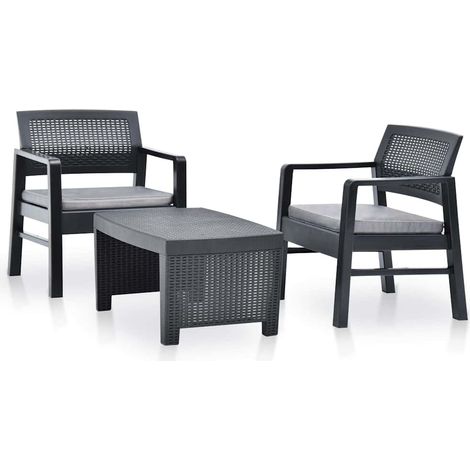 Salon de jardin 3 pcs Ensemble Table et Chaise de Jardin - Plastique Anthracite BV995233 - BonneVie (1/5)