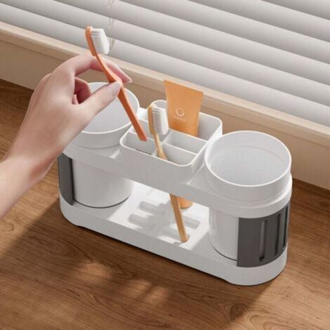 Porte-brosse à dents avec deux gobelets pour bain de bouche, rangement pour brosse à dents, porte-brosse à dents électrique, organisateur de salle de bain